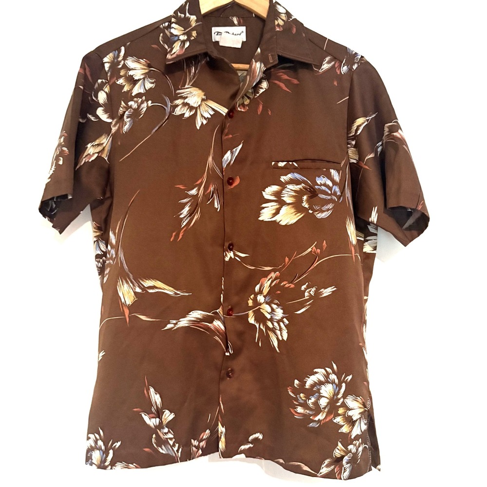 Vintage 70's Tori Richard USA Made Hawaiian Brown Floral Unisex Shirt 90071UD S
